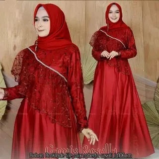 Dress brokat kombinasi satin velvet