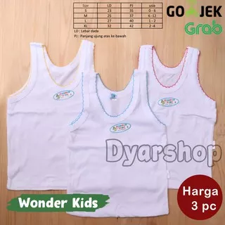 3 pc - SINGLET WONDER KIDS | Wonderkids singlet kaos kutang pakaian dalam anak halus - I D3/G3