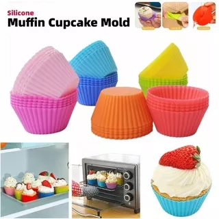 Cetakan Kue Muffin Cupcake Bentuk Bulat Bahan Silikon Dapat Digunakan Kembali Untuk Alat Dekorasi