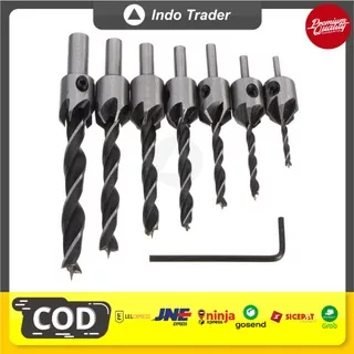 Mata Bor Set Mata Bor Kayu Mata Bor Drill Bit Countersink HSS 3-10mm 7PCS Perkakas Tukang