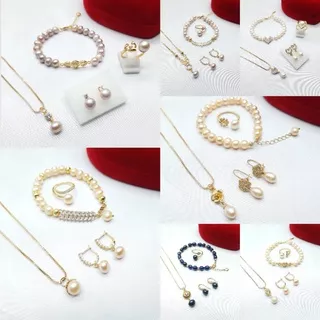 S4-1 BERSERTIFIKAT SET LENGKAP MUTIARA AIR TAWAR LOMBOK SET ANTING KALUNG GELANG CINCIN MUTIARA ALAMI AIR TAWAR LOMBOK RHODIUM GOLD SET PERHIASAN PESTA RODIUM