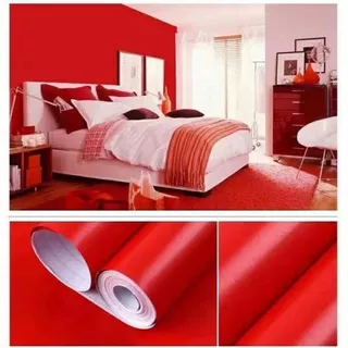 Wallpaper Dinding Sticker Dinding Merah Polos Bertekstur Pastel Mewah Elegan Kamar Tidur