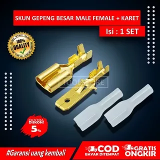 Skun Sekun Gepeng Besar Soket Socket Konektor Kabel Motor Male Female Cewek Cowok + Cover Karet Kondom Skun Sekun Gepeng Besar 1 SET