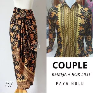 Setelan Batik Couple Kemeja Tangan Panjang Set Rok Lilit Batik Gold Dan Lainnya