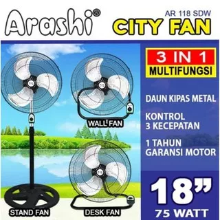 Kipas Arashi multifungsi City Fan Ar 188 sdw ( 3 fungsi ) besi