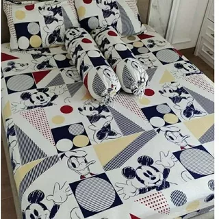 Sprei Homemade || Sprei Katun Lokal Premium | Sprei Anti Geser Katun CVC Motif Mickey Vintage BW