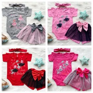 LITTLE BALLERINA POLKA TUTU PANTS SET + BANDO SETELAN BAJU ANAK BAYI PEREMPUAN 0-24 BULAN