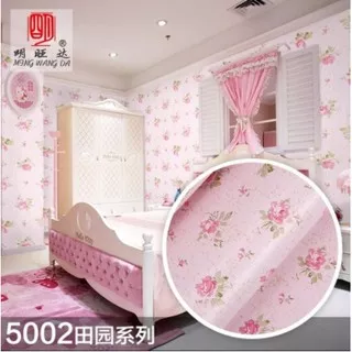 WALLPAPER DINDING // WALLPAPER MURAH // WALLPAPER STICKER MOTIF BUNGA MAWAR KECIL PINK