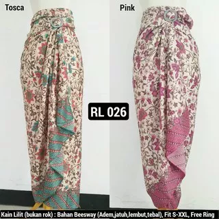 Rok Kain Lilit  Bawahan Kebaya Motif Tanjung Tosca Dan Pink.