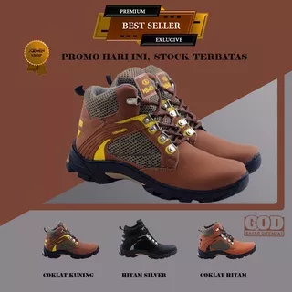 Sepatu Sapatu Boots Bots Safety Sneakers Pria Gunung Casual Kulit Asli Pendek Original 100% Murah Bots Bot Safty Touring Sapety Pria