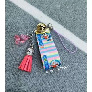 Gantungan Girls 2 In 1 Atur Panjang / Pendek Doraemon Cewek Kelinci Akrilik Glass Kain Pengait Grip Rumbai Rabbit Rainbow Pelangi Salur Garis Warna Warni Gantung Hp Tas kunci Keychain Kerincingan Bell Rantai kokot