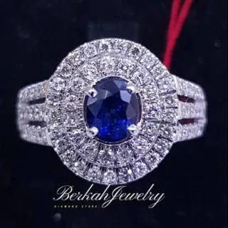 Cincin berlian eropa asli natural diamond batu blue safir ring emas putih 40% wanita
