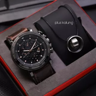 Jam Tangan Pria Fashion Montblanc Strap Kulit Plus Kalung Free Box+Baterai Cadangan