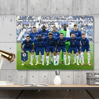 Poster CHELSEA frame Kayu A3+ (31x46cm) Poster  UCL 2021 Winners  STARTING XI UCL Final 2021