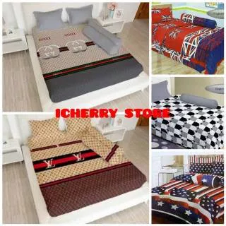 Sprei Lady Rose 180 160 120 100 Motif Guci Abu, LV Coklat, Matrix, England, USA Bendera