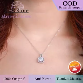 [ TERMURAH ] Kalung Titanium Anti Karat Asli Wanita COD Bi2B Aksesoris Fashion Korea Liontin Diamond Dior Impor