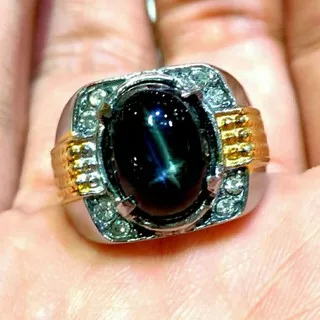 cincin permata batu nilam black star asli natural ring alpaka super atau cincin pria batu akik