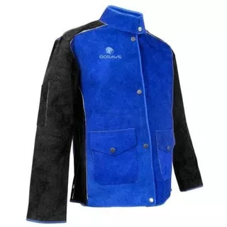 Jaket Las Kulit/Apron Las Kulit/Baju Las/Leather Jacket Welding Biru-Hitam Size L