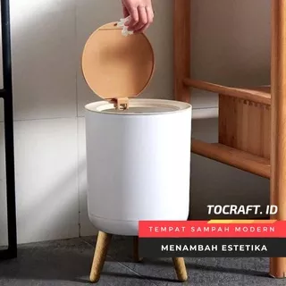 Tempat Sampah Aesthetic / Tong Sampah Kamar Mandi Estetik Trash Bin Pressing Stand Kaki kayu