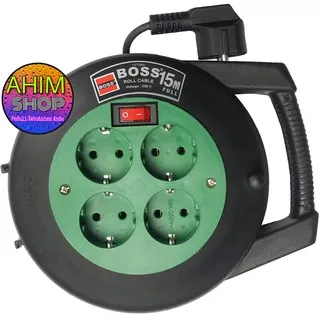 BOSS® 15M Kabel Roll Box 4 Lubang Stop Kontak + Saklar ON/OFF Colokan Listrik Multisocket (Green)