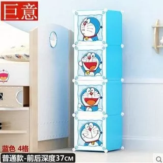 Lemari Plastik 4 Tingkat 4 pintu HK hello kitty, doraemon