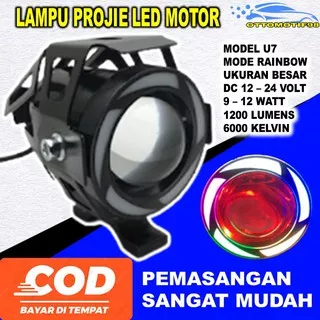 Lampu Lapu Sorot Tembak Led Utama Depan Cree DRL Projie Proji Projektor Kabut Led HID Cree U7 U 7 Strobo Ukuran Besar Mini Untuk Aksesoris Asesoris Variasi Fariasi Tambahan Motor Moto Kereta Honda Custome Custom Japstile CB CBR Scorpio Turing Super Terang