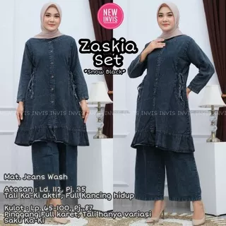Zaskia Setelan Kulot Jeans Hitam Jumbo Daily One Set Celana Tunik Ld 112 XXL By Invis