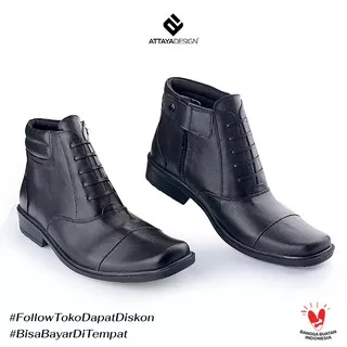 ATTAYA DESIGN Sepatu Pantofel Pria Dewasa Formal Kerja Kantor Kulit Asli Berkualitas Model Boot Zipper Resleting Ujung Lancip Aladin Tinggi STG04