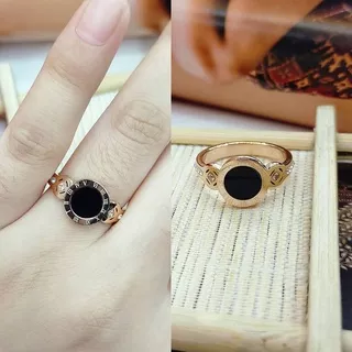 Aksesories Wanita Cincin Black Stone Mata Tanam Rosegold Mewah Fashion Korea Impor Ori Titanium Anti Karat CT1202