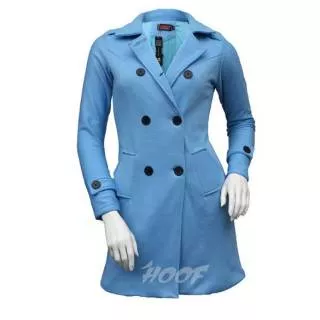 COAT WANITA BABY BLUE - Jaket Mantel Panjang Cewek Biru Hijaber Musim Dingin Fleece Casual Korea
