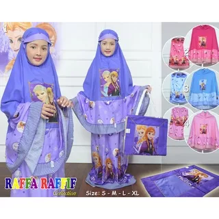 MUKENA ANAK PEREMPUAN MOTIF  FROZEN KIDS  4 SIZE S,M,L,XL UNTUK 2 - 10 TAHUN SET SAJADAH WAJAH DAN TAS LIPAT