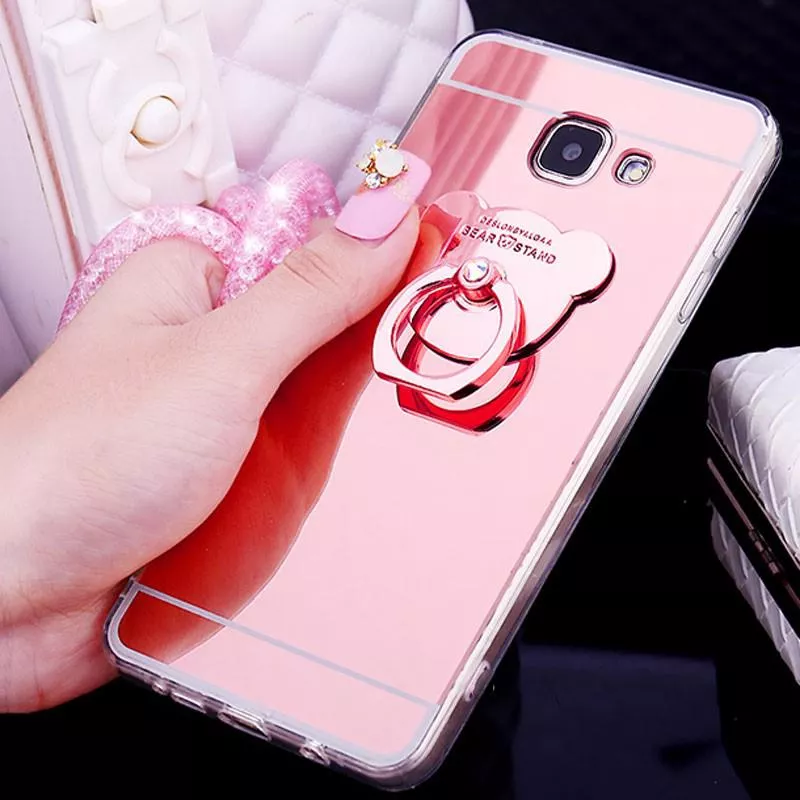 Samsung Galaxy S9 S8 Plus S7 S6 Edge Plus S5 Mirror Case Soft Cover with Free Bear Finger Ring