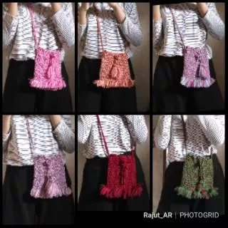 Tas Rajut Handmade Colorful selempang Bulu-Bulu Serut tas anak unik lucu limited tas bohemian