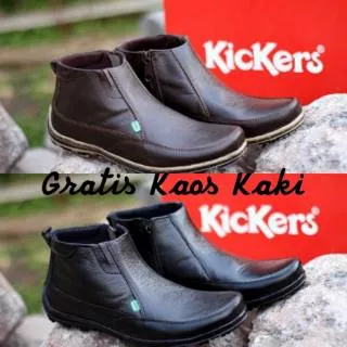 Sepatu Boots Pria Kickers Casual Resleting Semi Boots Kulit Sapi Hitam Murah Kuat Ringan Formal