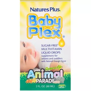 PREORDER EXP: 02/23  Nature`s Nature Plus, Source of Life, Animal Parade, Baby Plex, Sugar Free Multivitamin Liquid Drops, Natural Orange Flavor, 2 fl oz (60 ml)