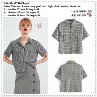 Baju Atasan Kemeja Kotak Wanita Korea Import AB749479 Hitam Putih