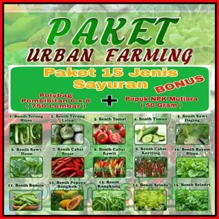 PROMO Paket Benih Sayuran Eceran 15 Jenis + Polybag Pembibitan + NPK Mutiara 50Gram