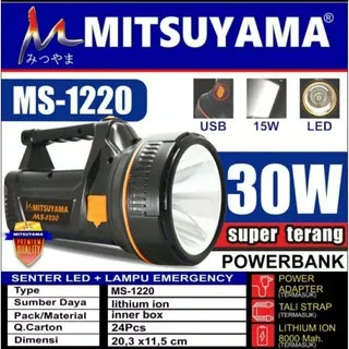 Senter Jarak Jauh Senter LED 30Watt + Emergency 15Watt Mitsuyama MS - 1220 / Senter Tangan LED 30W