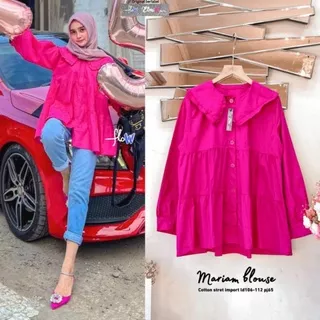 Mariana Blouse Rempel Susun Polos Fuchia Katun Strech Import Ld 106-112 Fit XXL Busui Kancing By Flow