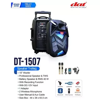 Speaker Aktif 15 inch DAT DT - 1507 Bluetooth Portable Radio USB + 2 Mic Wireless Speaker Karaoke