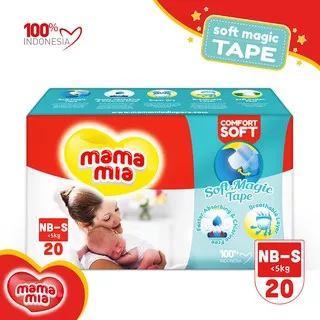 Mamamia Baby Diapers Soft Magic Tape NB-S 20 Pcs / New born - Size S isi 20 pcs - Popok Perekat Bayi baru lahir / Popok Bayi Newborn / Diapers Newborn Baby comfort soft - Selembut kapas, Daya Serap Tinggi, Anti Iritasi & Anti Ruam