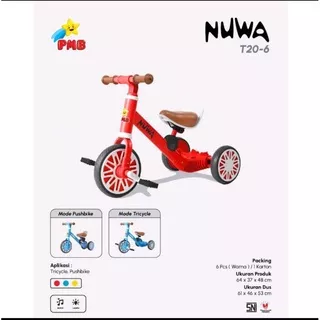 Sepeda Anak Balance Bike Push Bike PMB Nuwa T20-6 2 In 1 Sepeda Anak Roda Tiga
