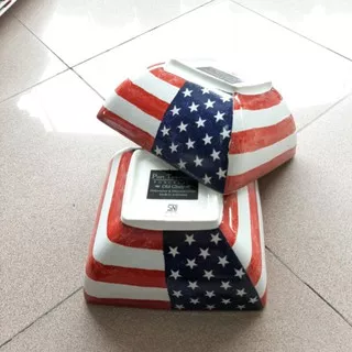 MANGKOK SAJI MANGKOK KERAMIK SANGO HIAS CANTIK MOTIF BENDERA AMERIKA FLAG MANGKOK LAUK JUMBO square