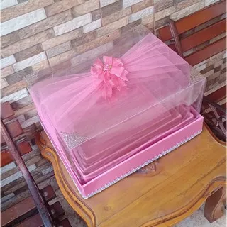 Kotak hantaran mika tileorgandi warna pink 1 set isi 4 kotak