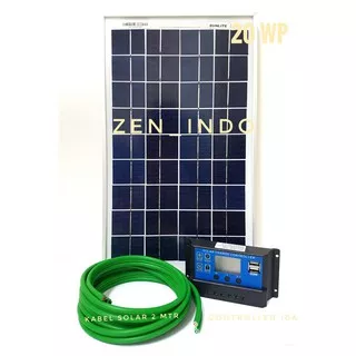 Paket Solar Panel Surya 20 WP, Solar Controller 10A dan kabel solar 2M