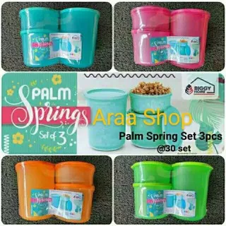 BIGGY Toples Set Plastik Bulat Palm Spring 3pcs / Toples Set Kue Kering 3pcs BIGGY / Toples Isi 3pcs