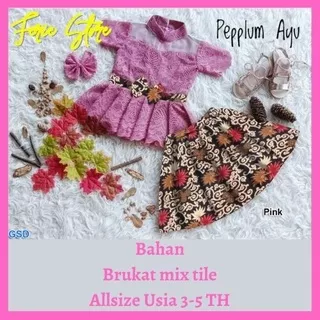 Baju Setelan Brukat Rok Batik Pesta Natal Anak Perempuan Umur 3 4 5 Tahun Mewah Murah Modrn Trend Kekinian Terbaru 2021 Gaun Set pepplum ayu Anak Cewek Bahan Brokat Mix Tile Allsize Fit Usia 3-5 TH