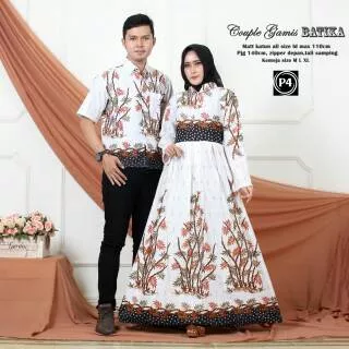 Couple Gamis Batika Sarimbit Batik Gamis Motif Bambu Putih Jumbo XXL
