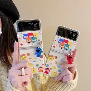 Cute cartoon Sesame street pendant Clear PC Hard Flip Case Samsung Galaxy Z Flip 3 5G ZFlip3 Shockproof Phone Cover Casing