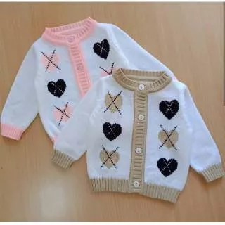 Sweater Rajut Bayi Love Pink Cream Putih Jaket Anak 61203